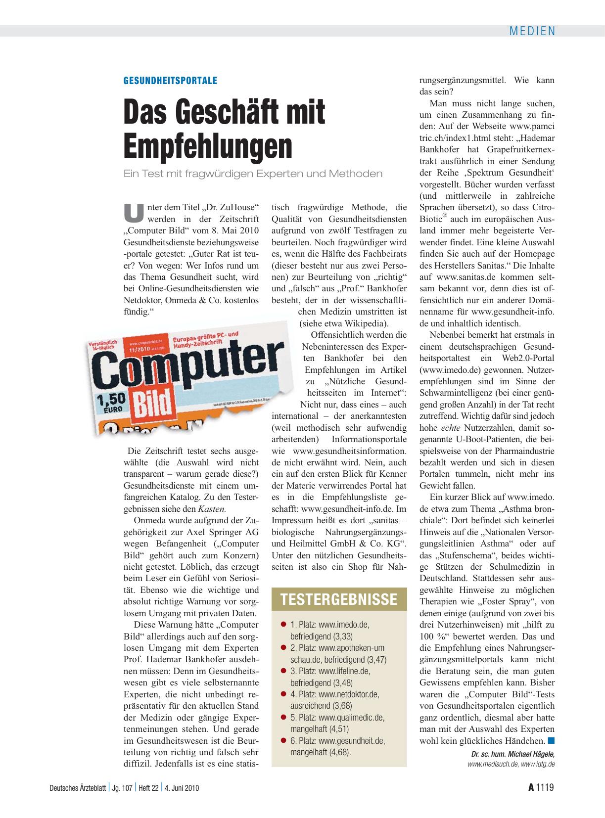 Vorschauseite 1: Gesundheitsportale: Das Geschäft mit Empfehlungen