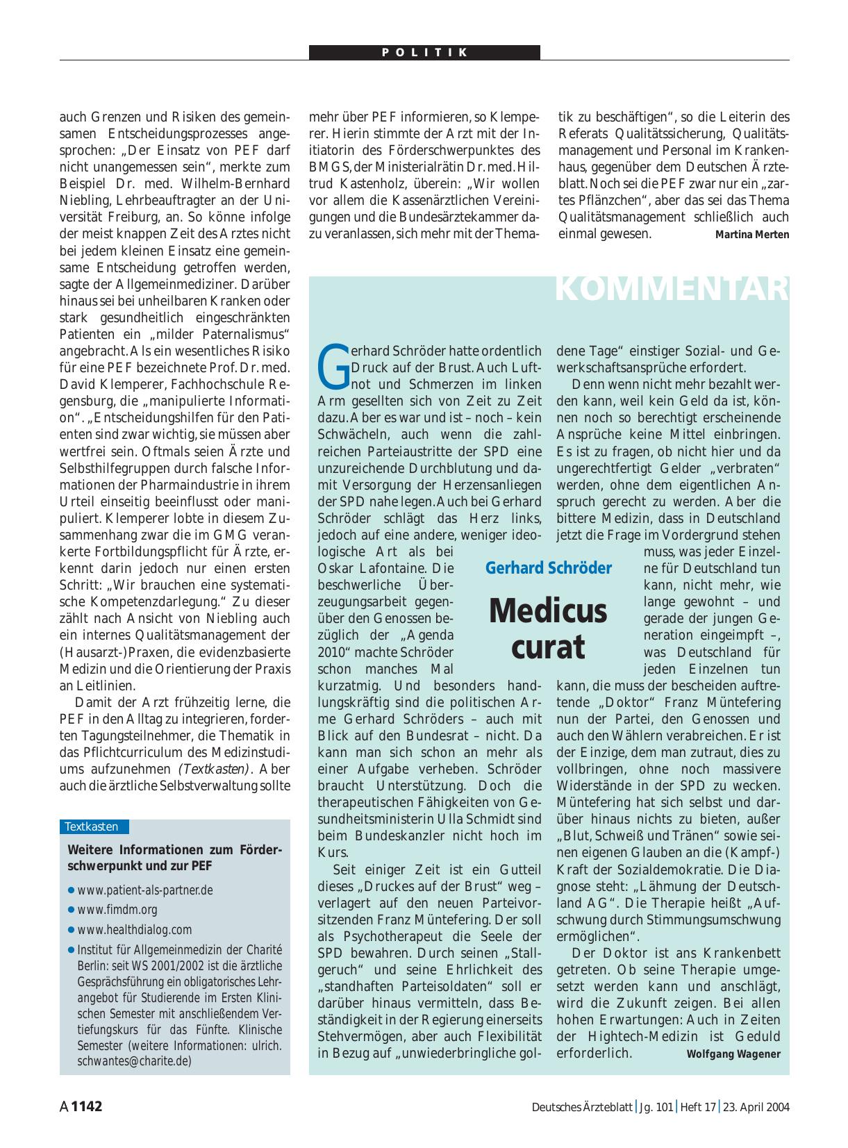 Vorschauseite 1: Gerhard Schröder: Medicus curat