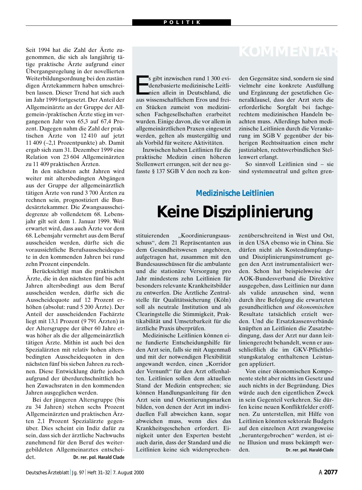 Vorschauseite 1: Medizinische Leitlinien: Keine Disziplinierung