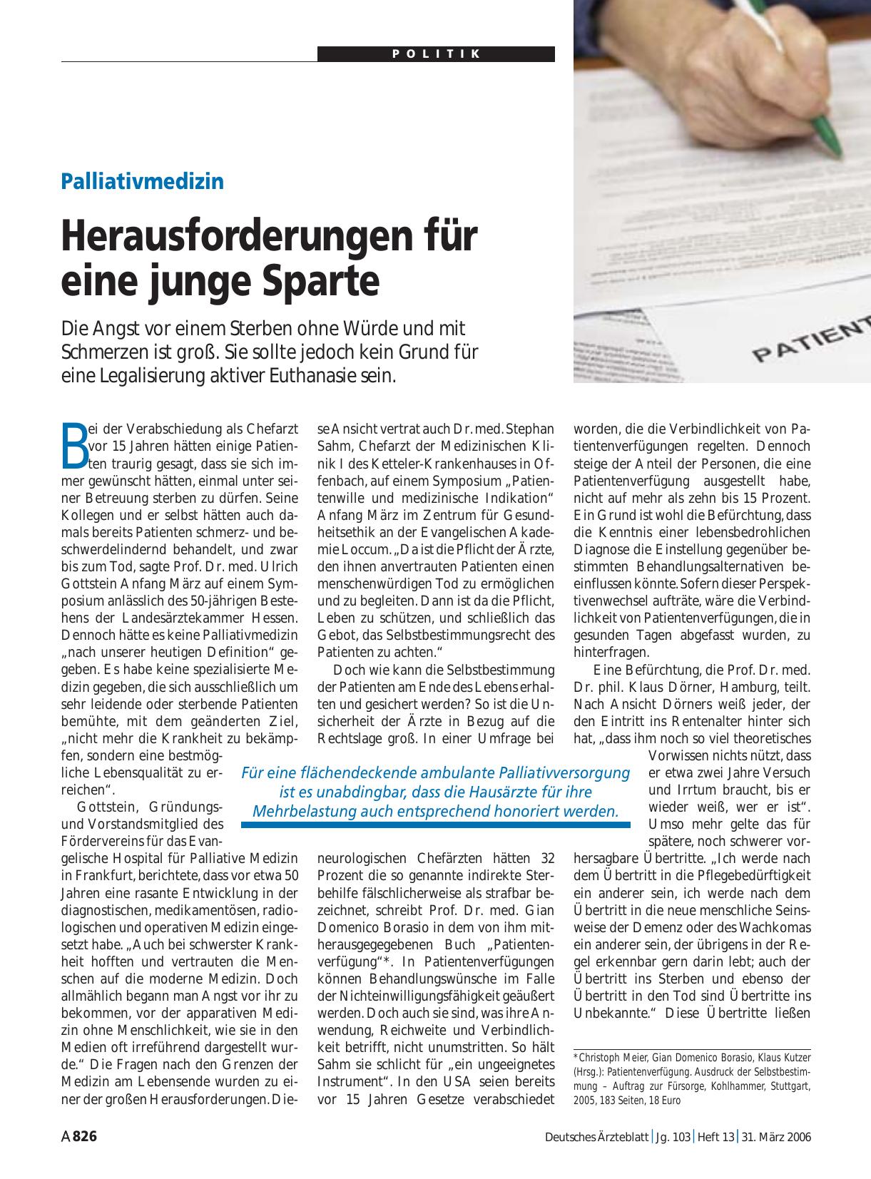 Vorschauseite 1: Palliativmedizin: Herausforderungen für eine junge Sparte