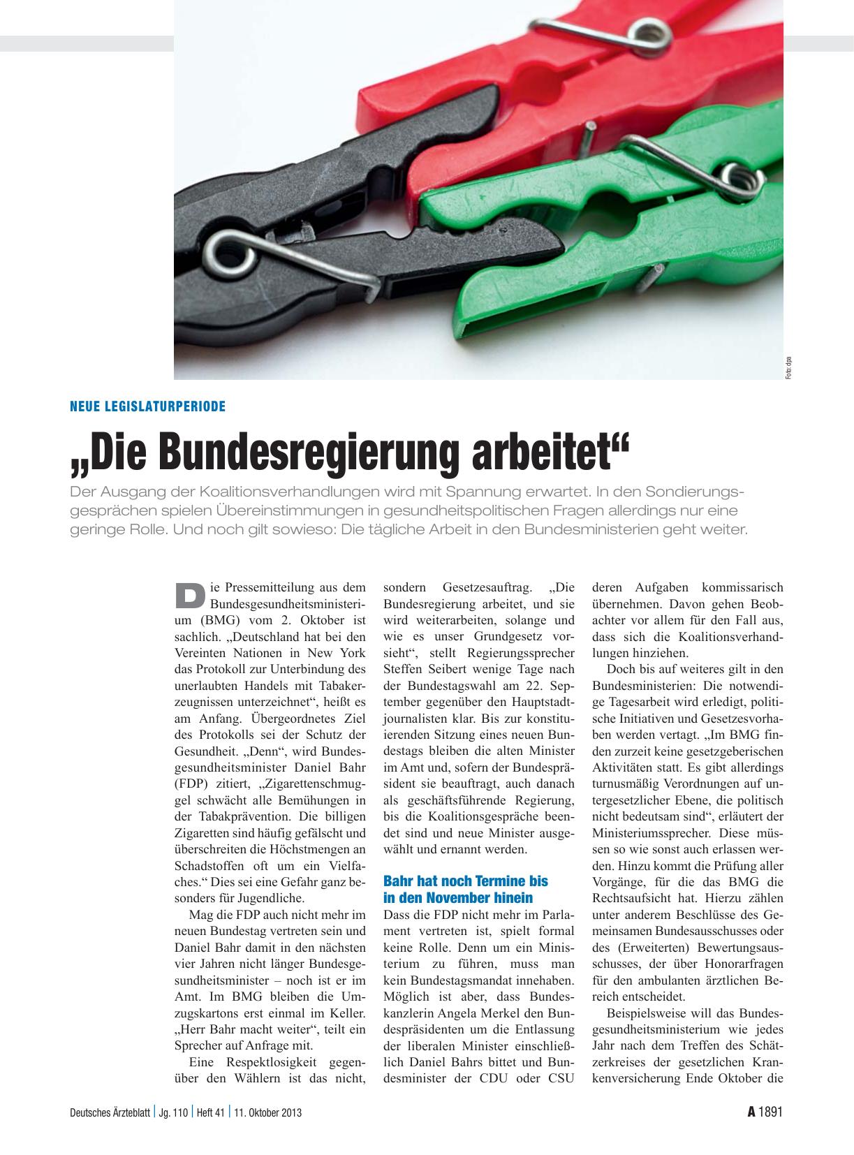 Vorschauseite 1: Neue Legislaturperiode: „Die Bundesregierung arbeitet“