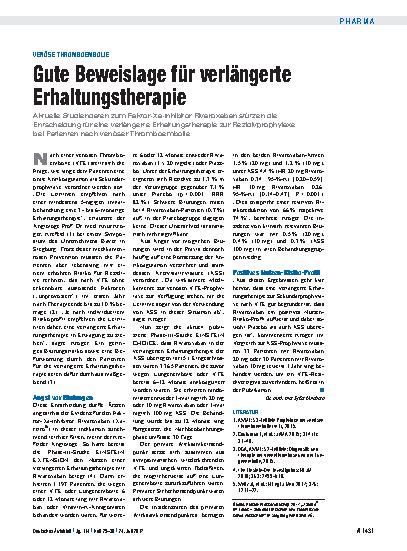 Vorschauseite 1: Venöse Thromboembolie: Gute Beweislage für verlängerte Erhaltungstherapie