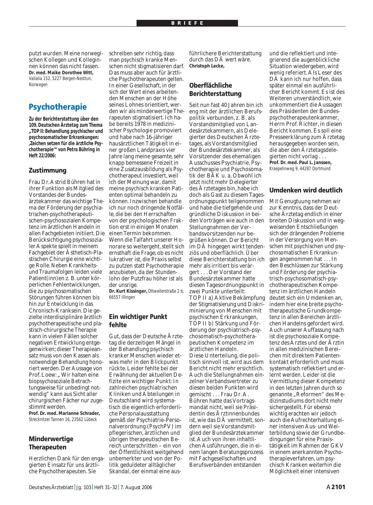 Vorschauseite 1: Psychotherapie: Minderwertige Therapeuten