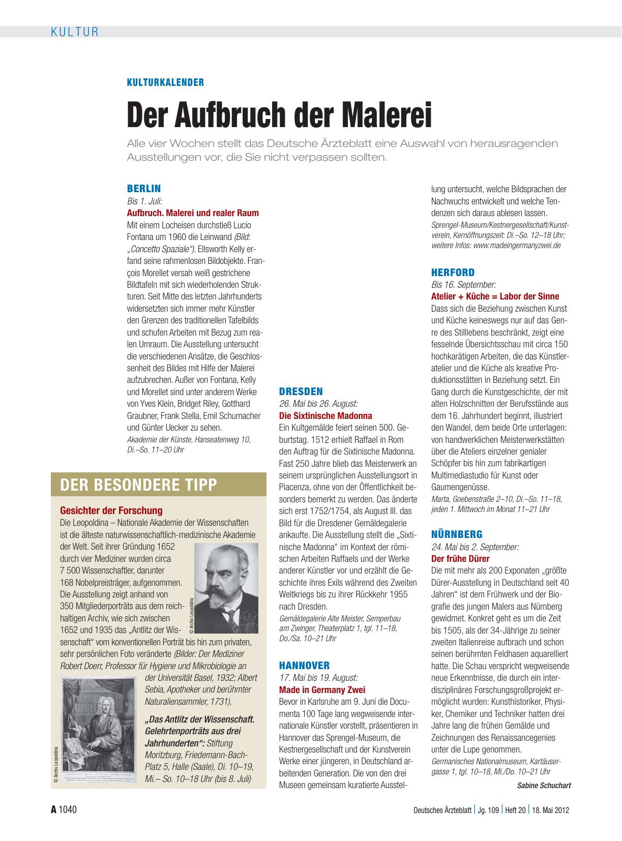 Vorschauseite 1: Kulturkalender: Der Aufbruch der Malerei