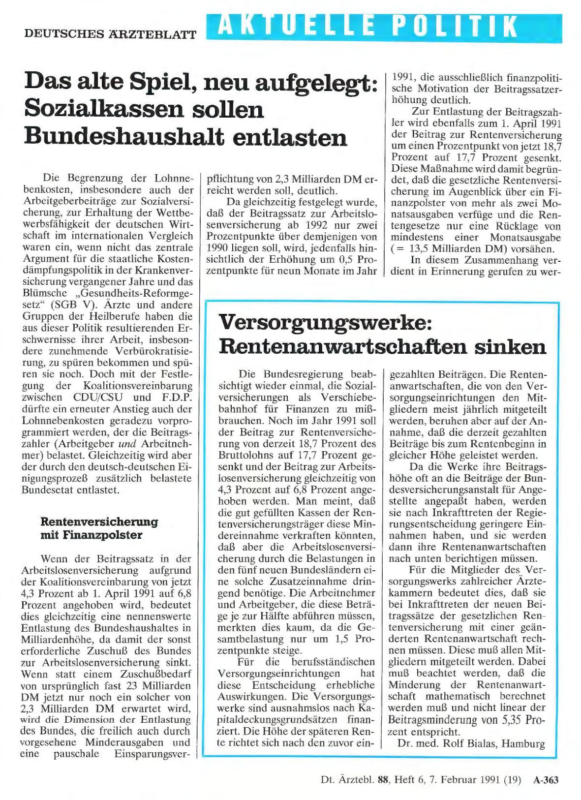 Vorschauseite 1: Das alte Spiel, neu aufgelegt: Sozialkassen sollen Bundeshaushalt entlasten