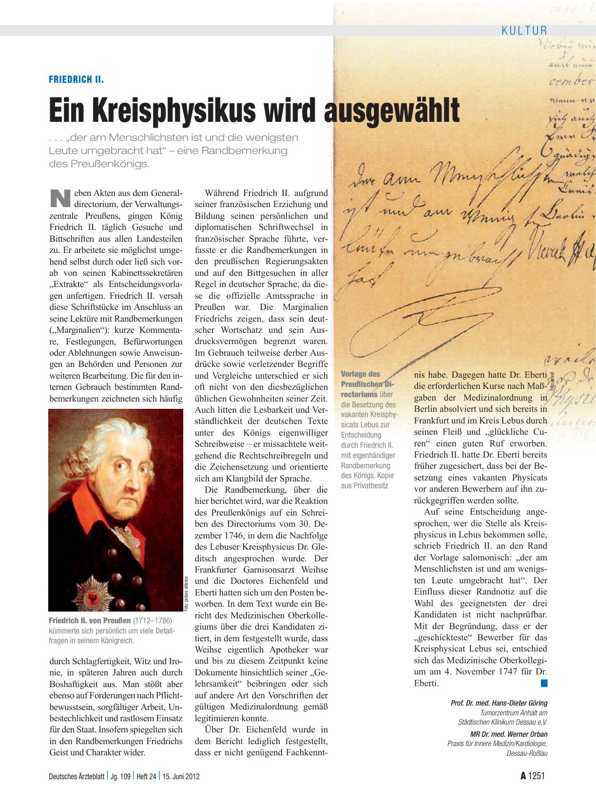 Vorschauseite 1: Friedrich II.: Ein Kreisphysikus wird ausgewählt