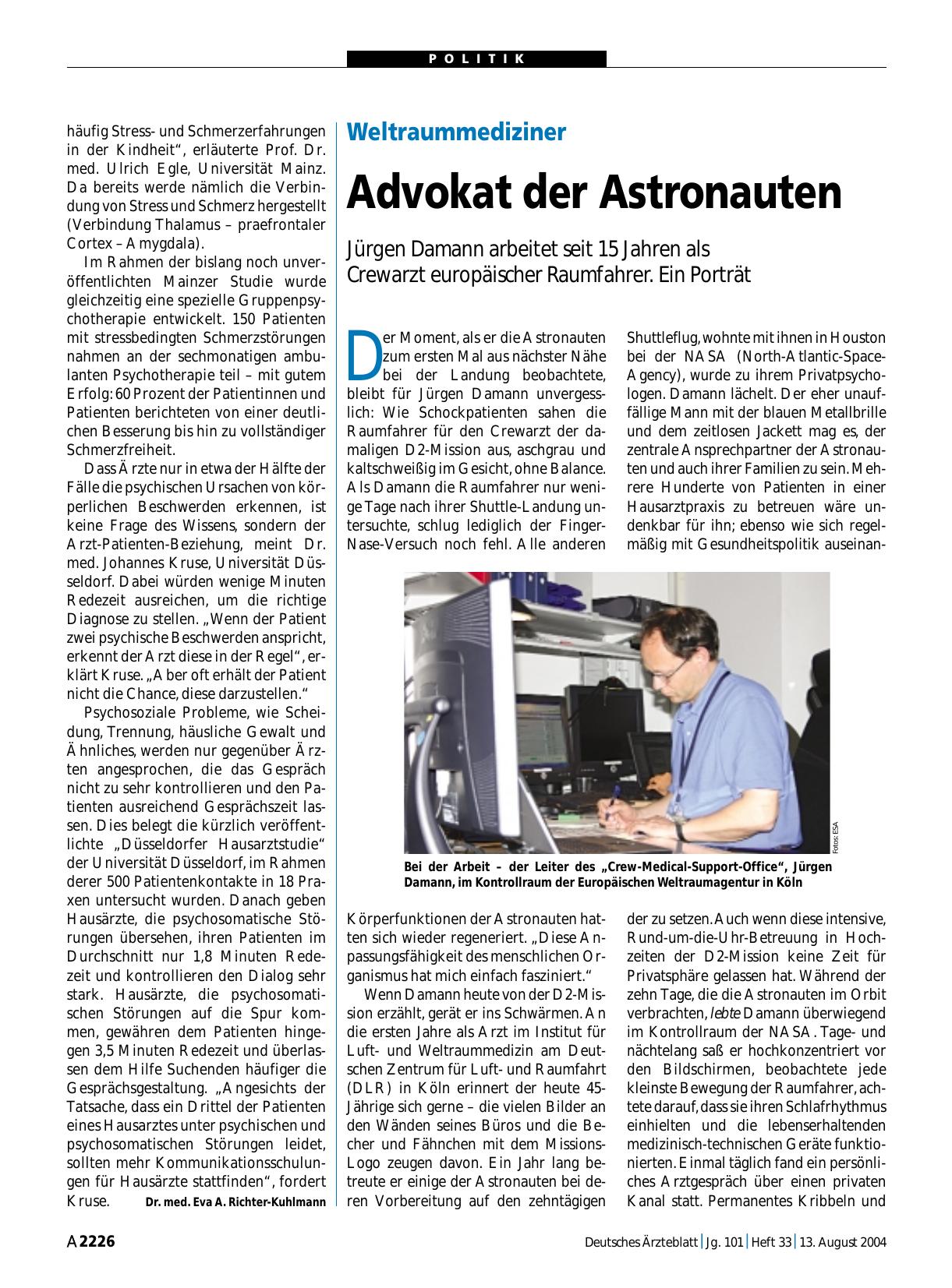 Vorschauseite 1: Weltraummediziner: Advokat der Astronauten