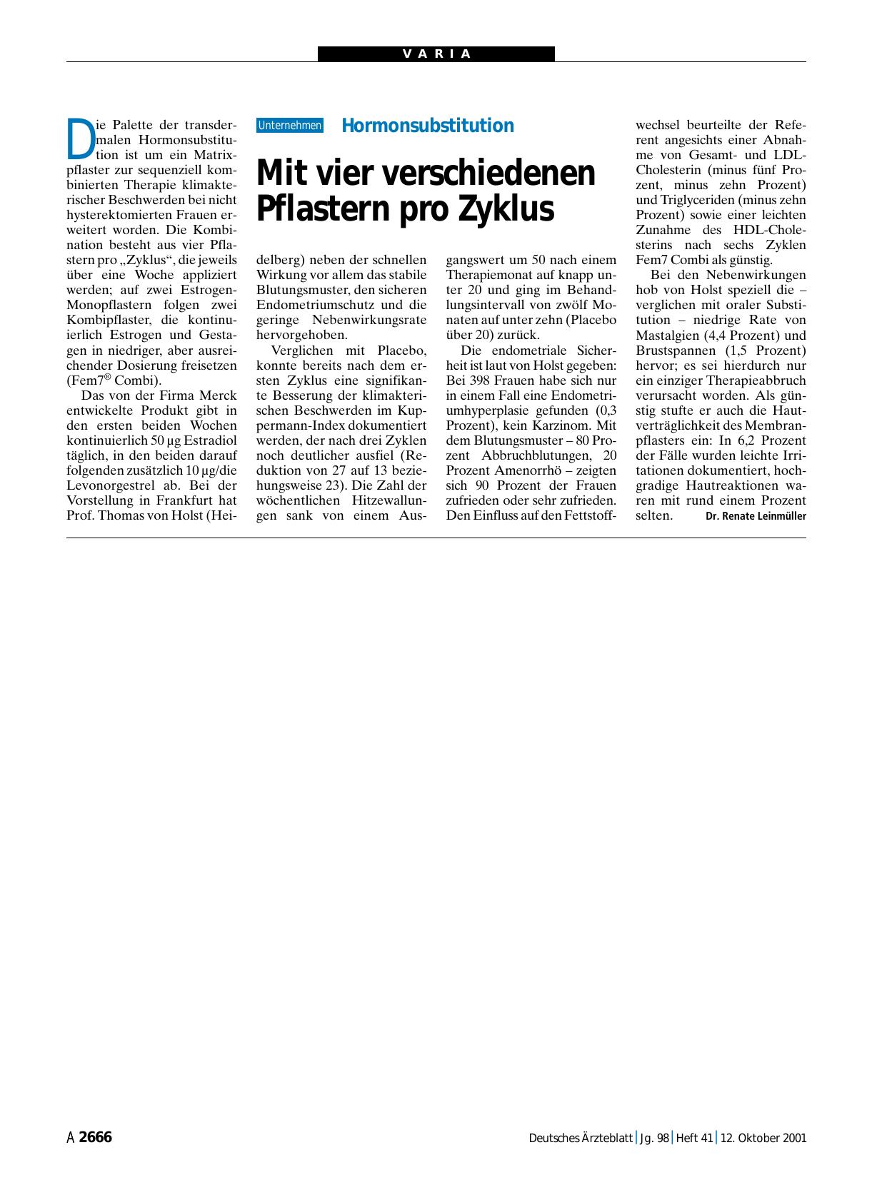 Vorschauseite 1: Hormonsubstitution: Mit vier verschiedenen Pflastern pro Zyklus