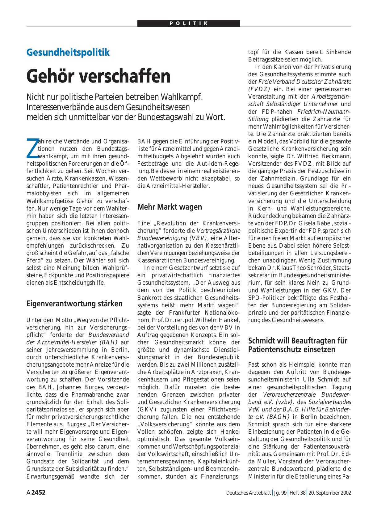 Vorschauseite 1: Gesundheitspolitik: Gehör verschaffen
