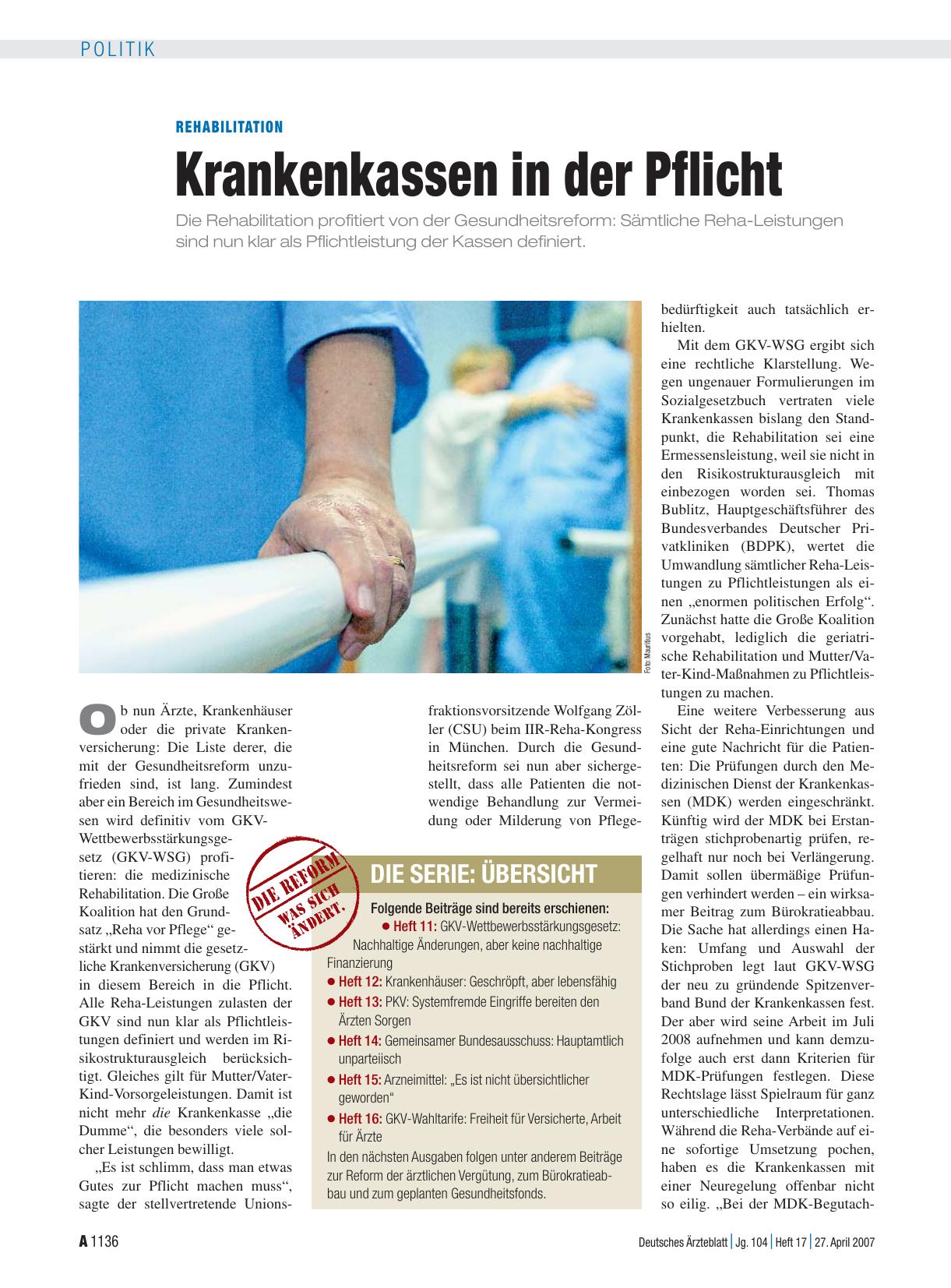 Vorschauseite 1: Rehabilitation: Krankenkassen in der Pflicht