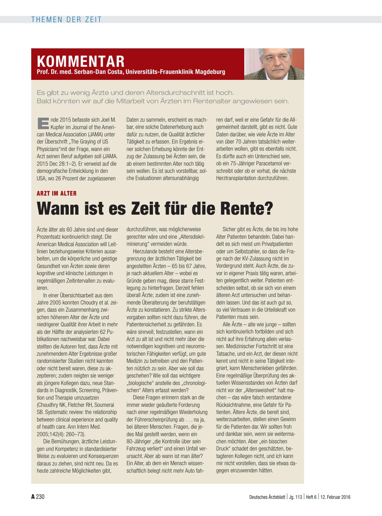 Vorschauseite 1: Arzt im Alter: Wann ist es Zeit für die Rente?