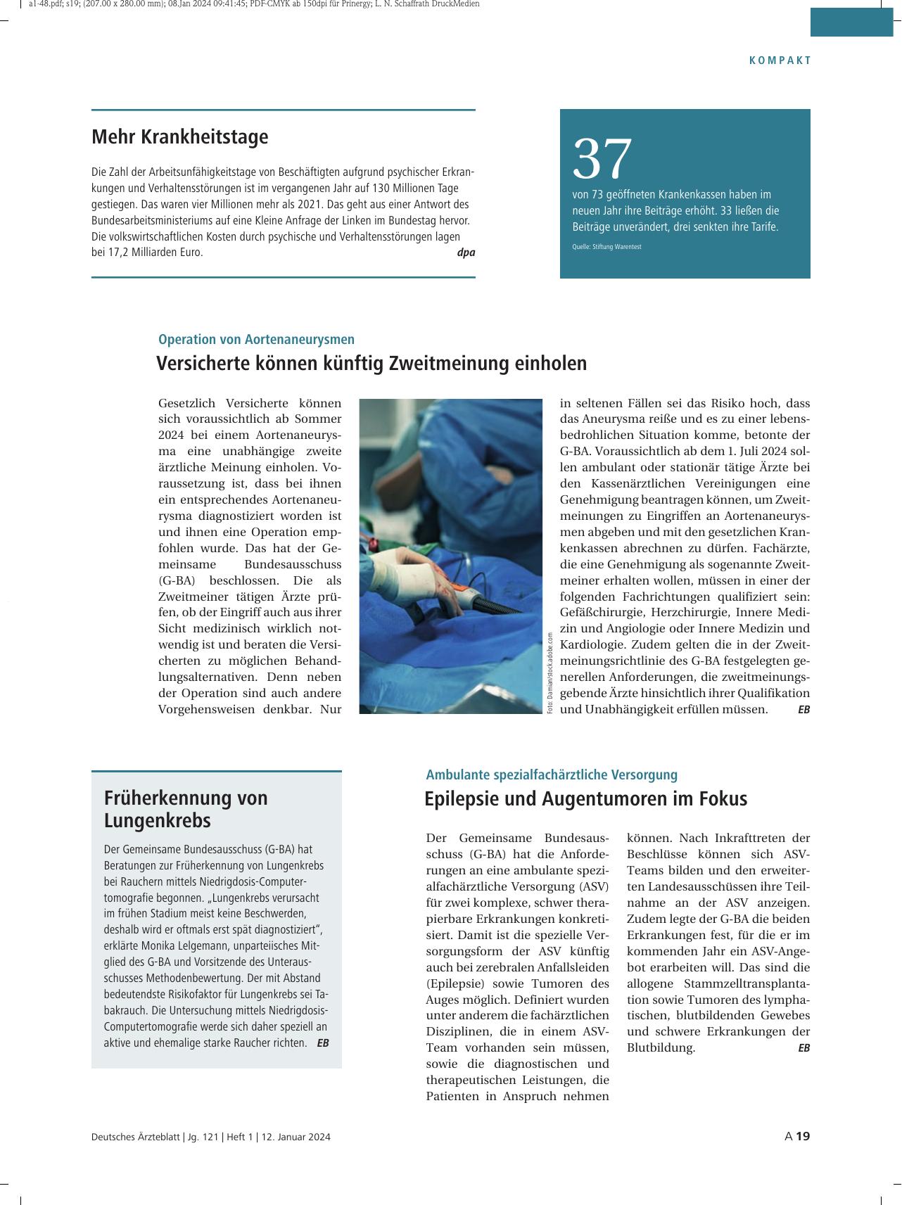 Vorschauseite 1: Operation von Aortenaneurysmen: Versicherte können künftig Zweitmeinung einholen