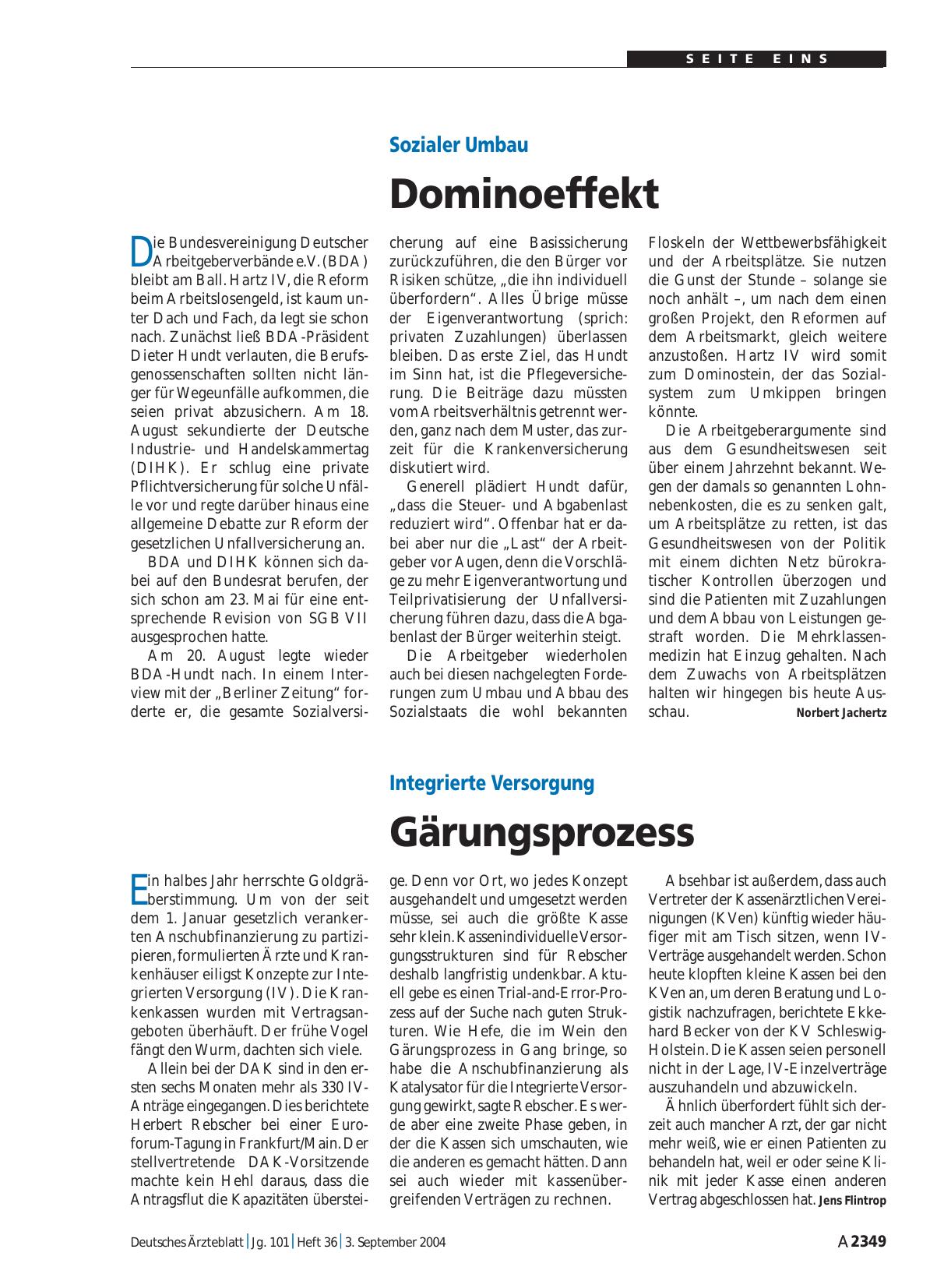 Vorschauseite 1: Sozialer Umbau: Dominoeffekt