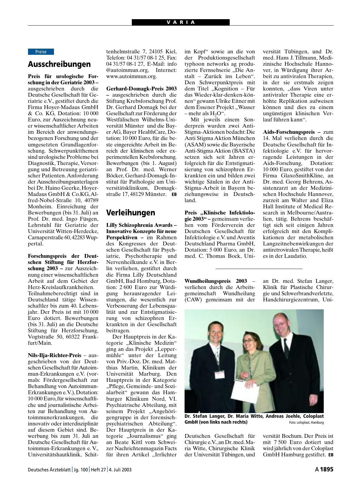 Vorschauseite 1: Verleihungen