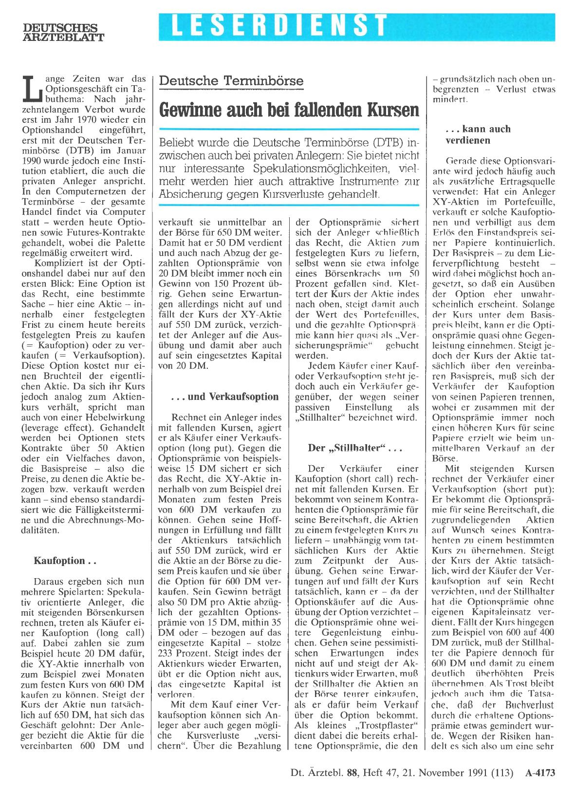 Vorschauseite 1: Deutsche Terminbörse: Gewinne auch bei fallenden Kursen