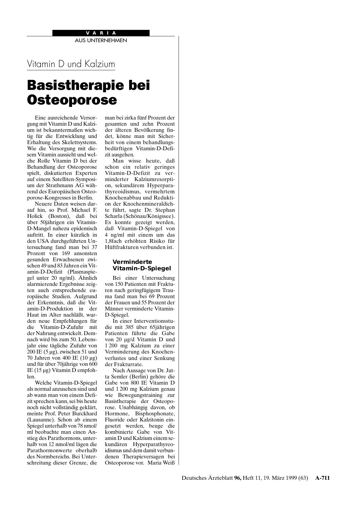 Vorschauseite 1: Vitamin D und Kalzium: Basistherapie bei Osteoporose