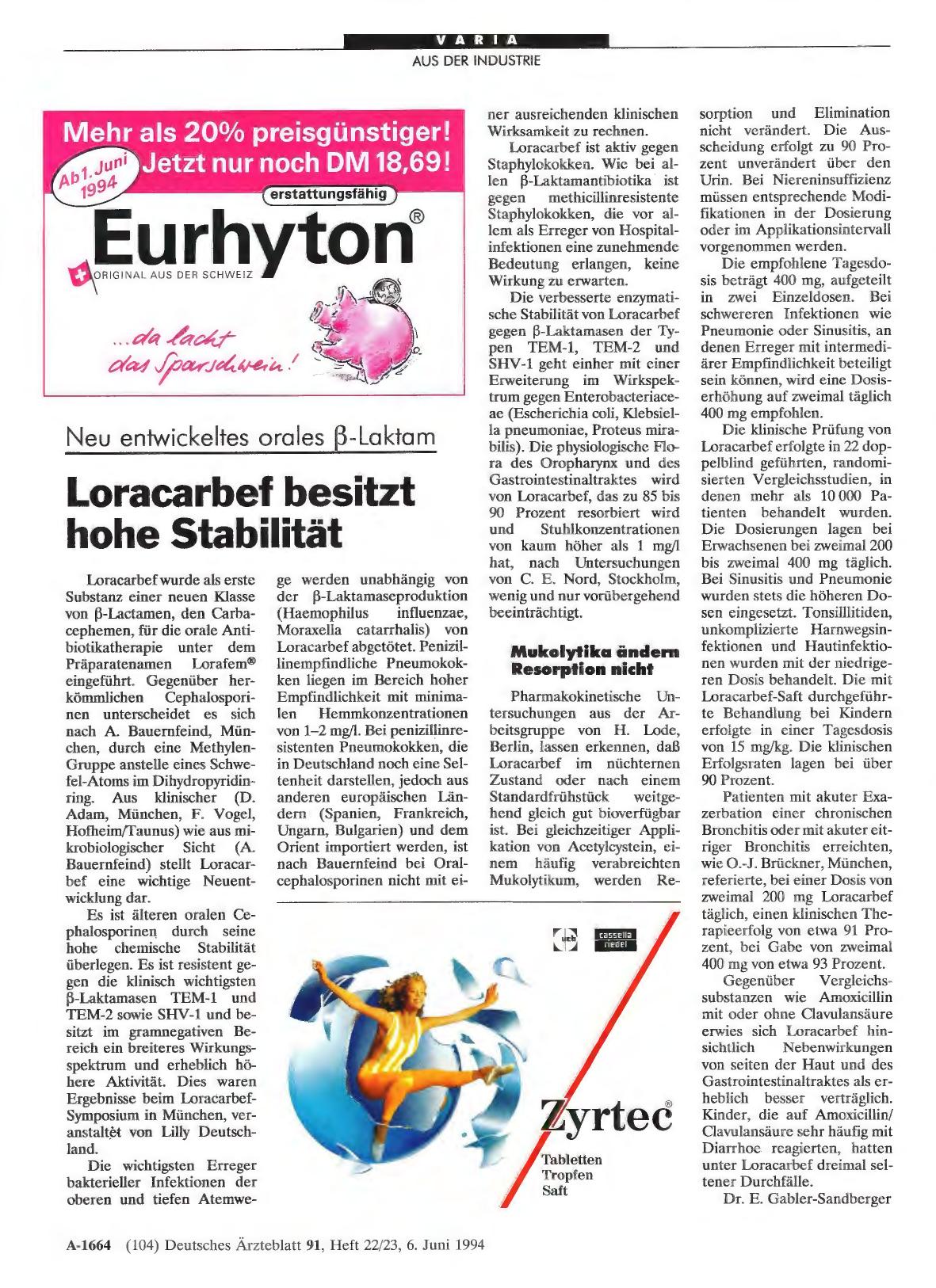 Vorschauseite 1: Neu entwickeltes orales β-Laktam: Loracarbef besitzt hohe Stabilität