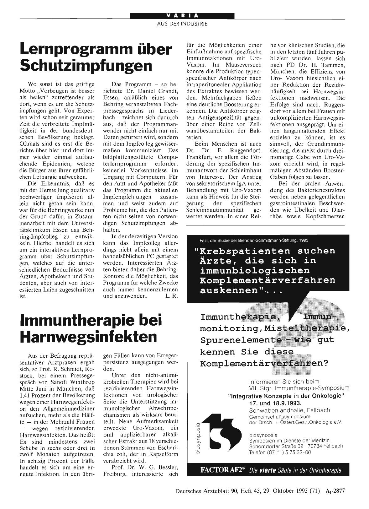 Vorschauseite 1: Immuntherapie bei Harnwegsinfekten