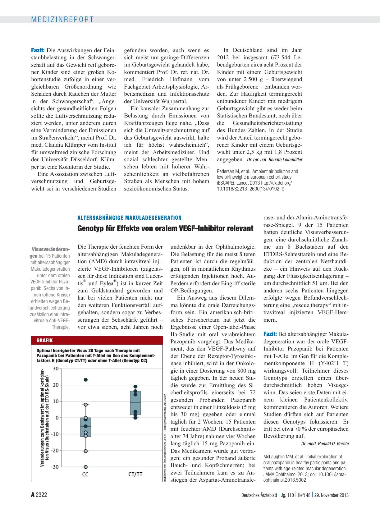 Vorschauseite 1: Altersabhängige Makuladegeneration: Genotyp für Effekte von oralem VEGF-Inhibitor relevant