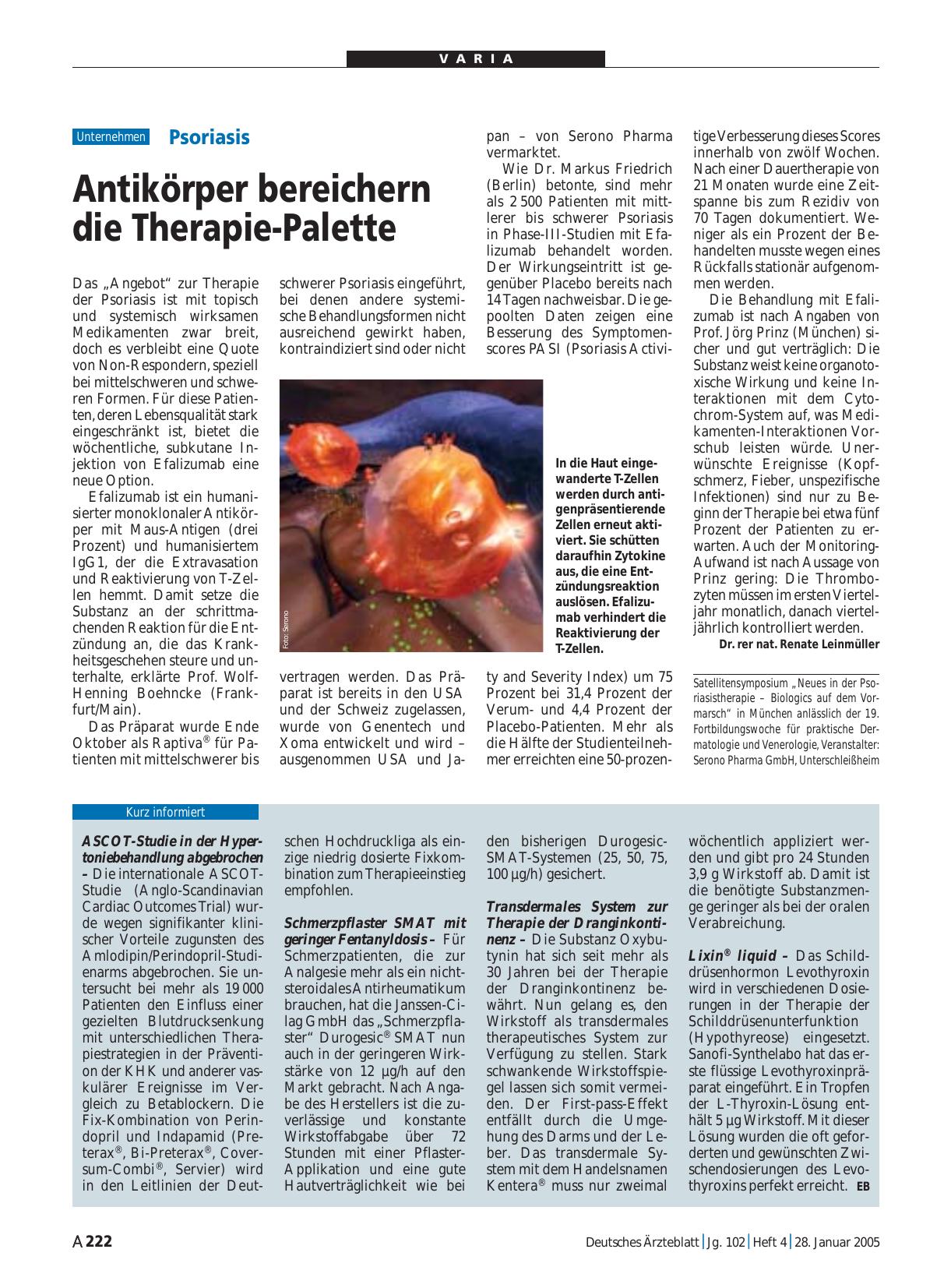 Vorschauseite 1: Psoriasis: Antikörper bereichern die Therapie-Palette