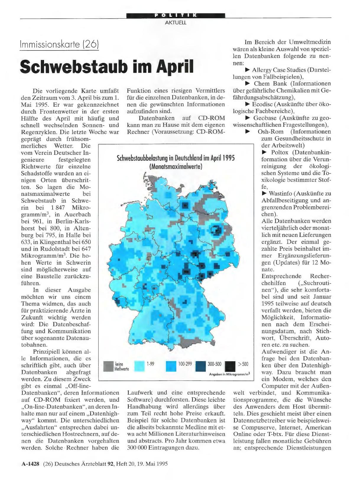 Vorschauseite 1: Immissionskarte (26): Schwebstaub im April