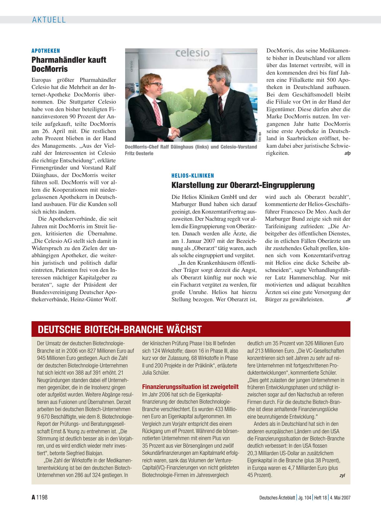 Vorschauseite 1: Helios-Kliniken: Klarstellung zur Oberarzt-Eingruppierung