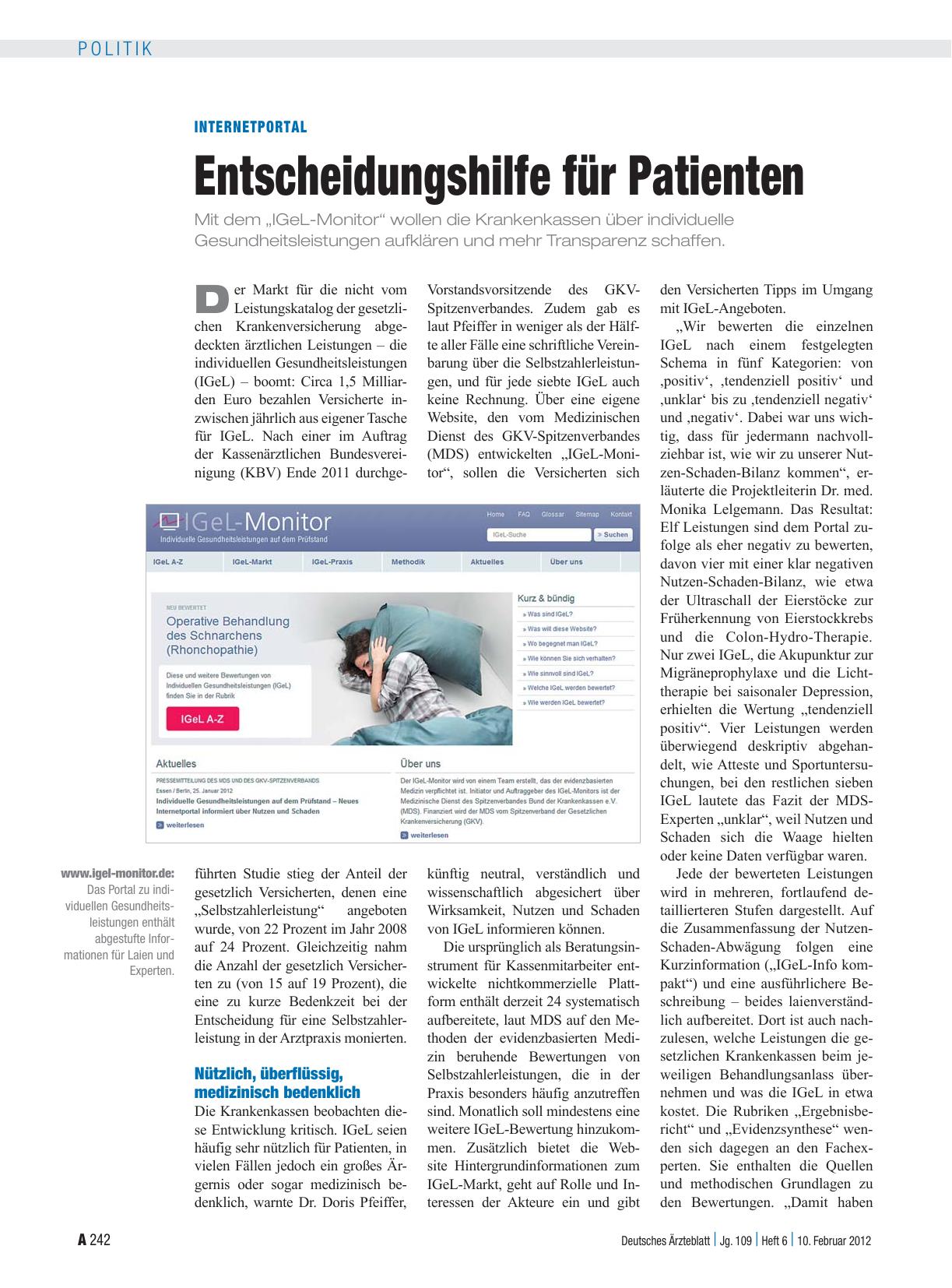 Vorschauseite 1: Internetportal: Entscheidungshilfe für Patienten