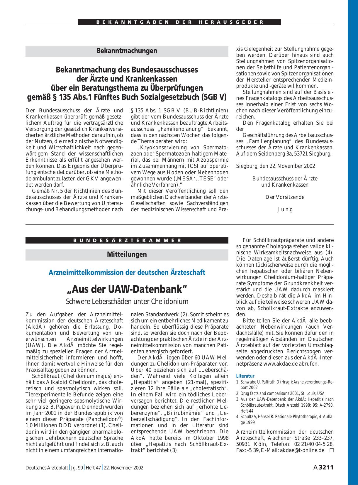 Vorschauseite 1: Mitteilungen: „Aus der UAW-Datenbank“