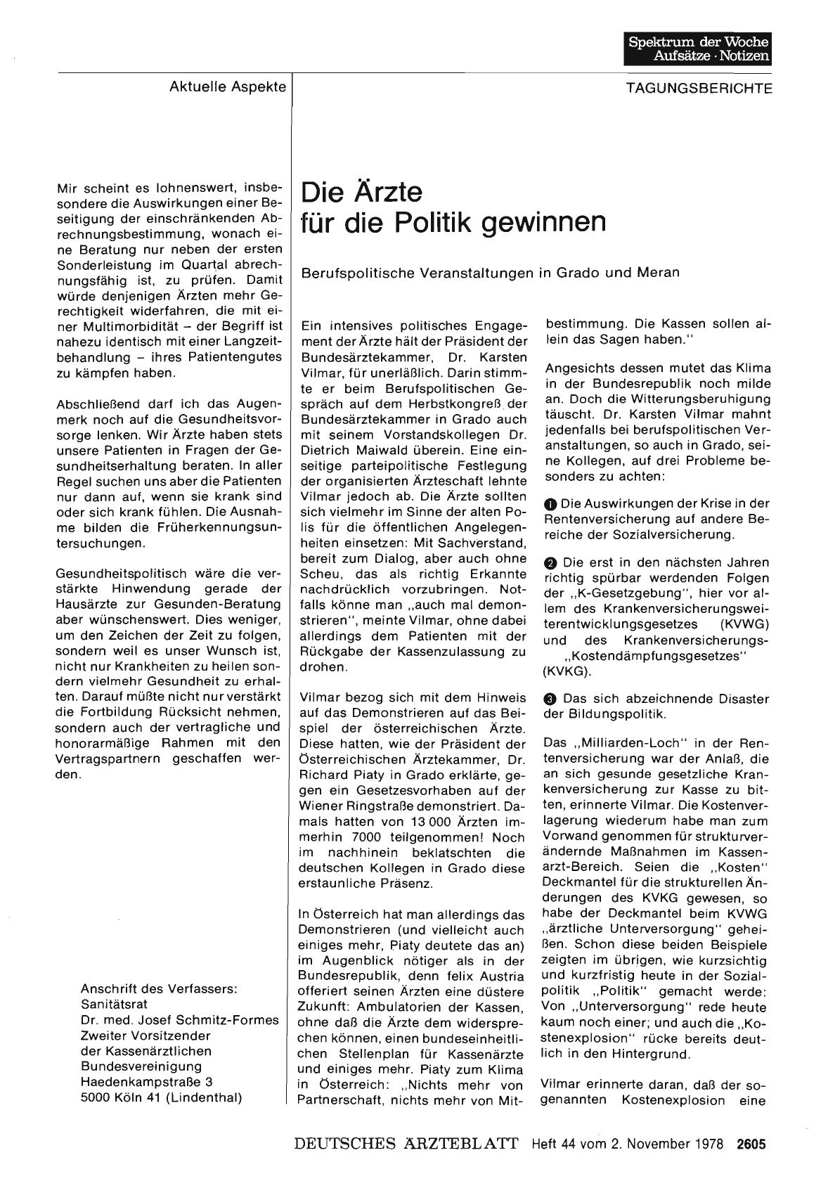 Vorschauseite 1: Die Ärzte für die Politik gewinnen: Berufspolitische Veranstaltungen in Grado und Meran