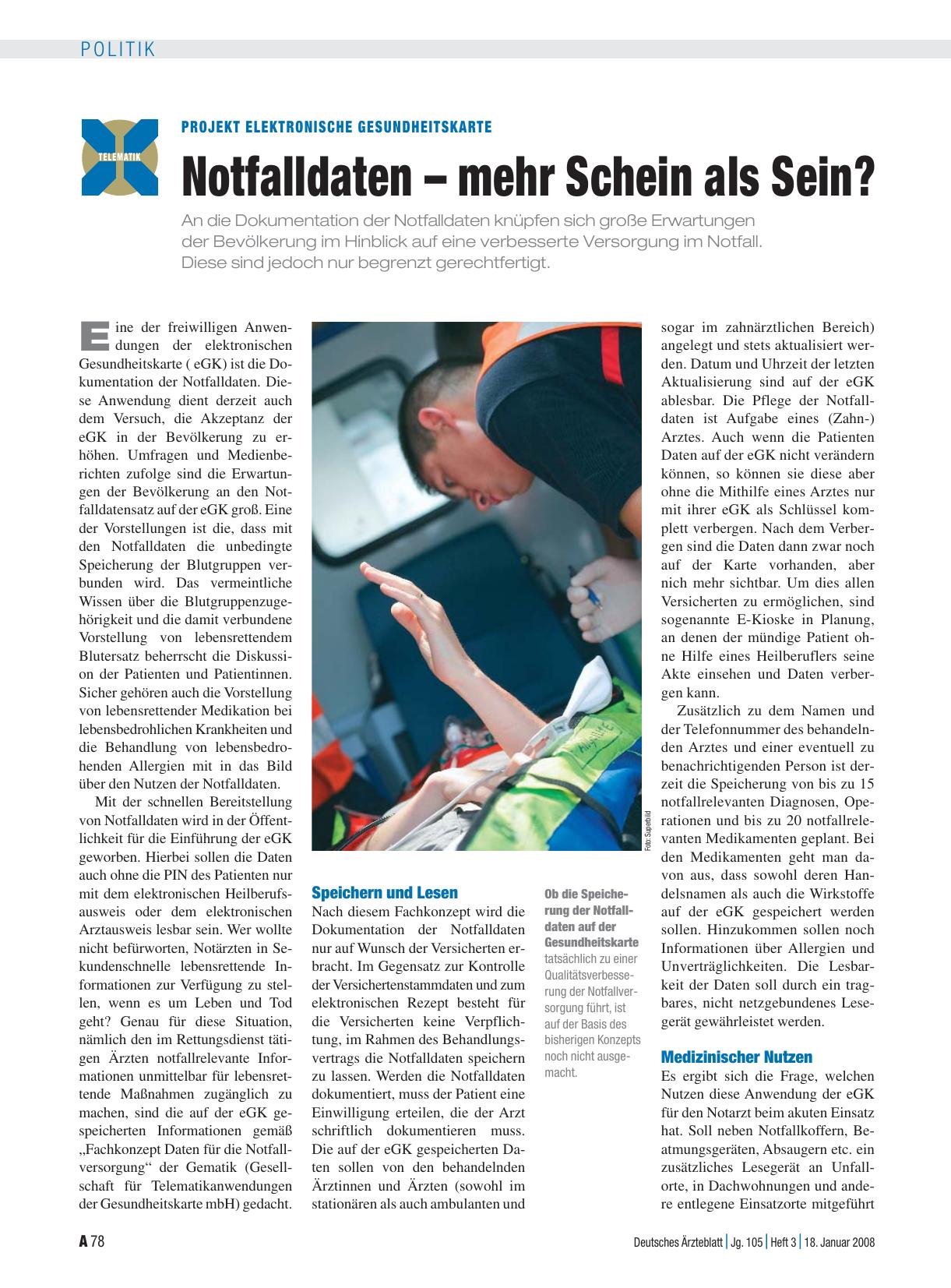 Vorschauseite 1: Projekt Elektronische Gesundheitskarte: Notfalldaten – mehr Schein als Sein?