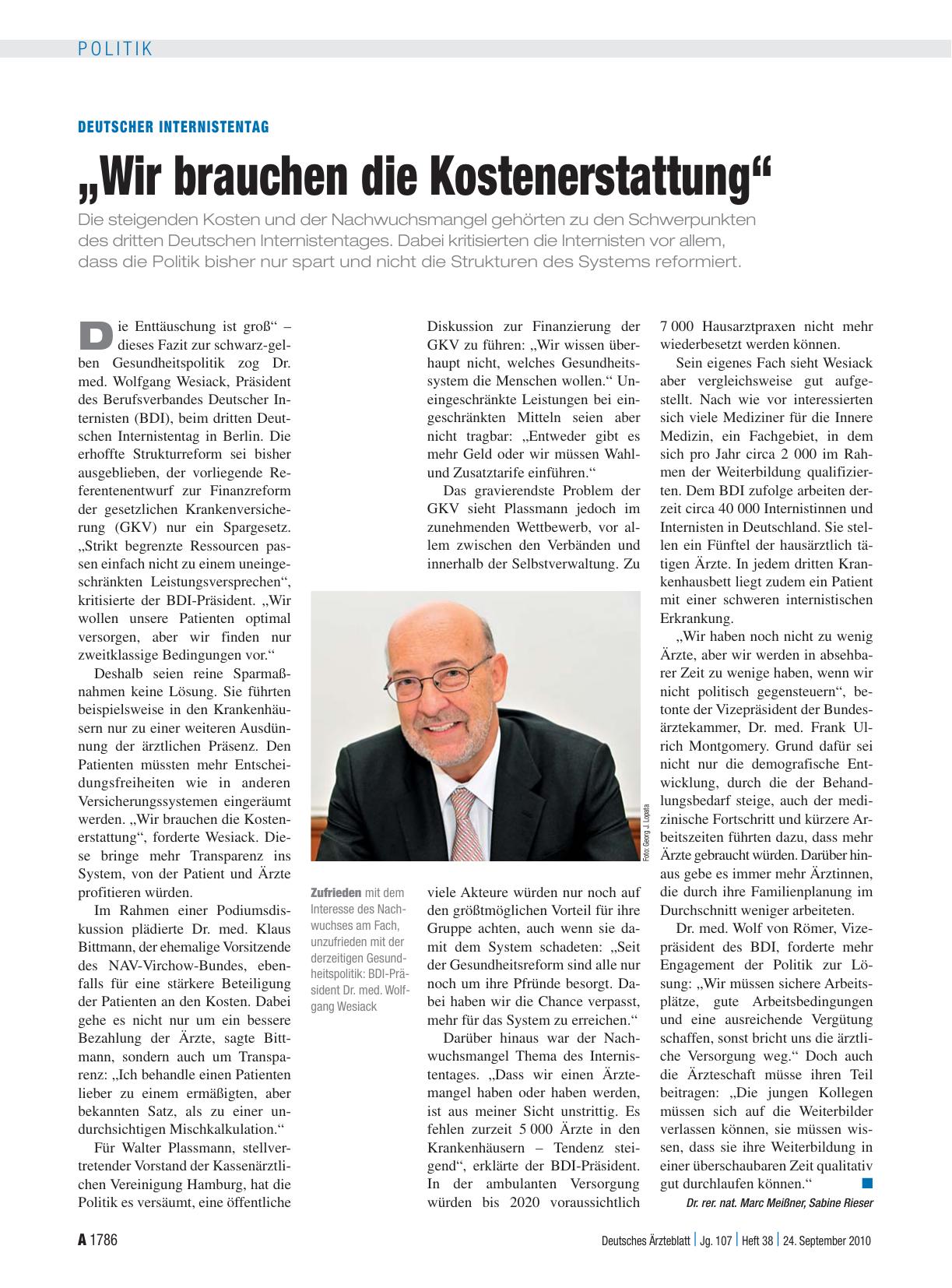 Vorschauseite 1: Deutscher Internistentag: „Wir brauchen die Kostenerstattung“