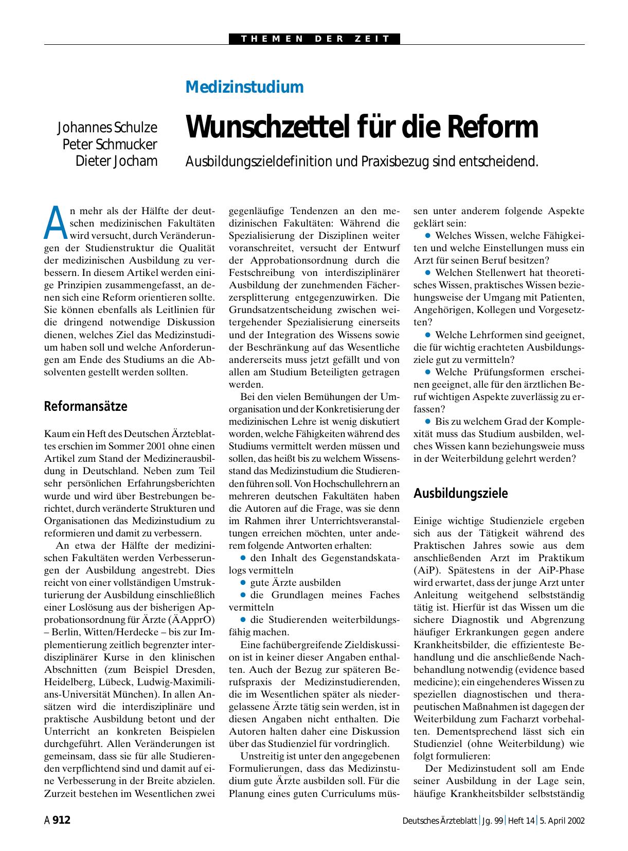 Vorschauseite 1: Medizinstudium: Wunschzettel für die Reform