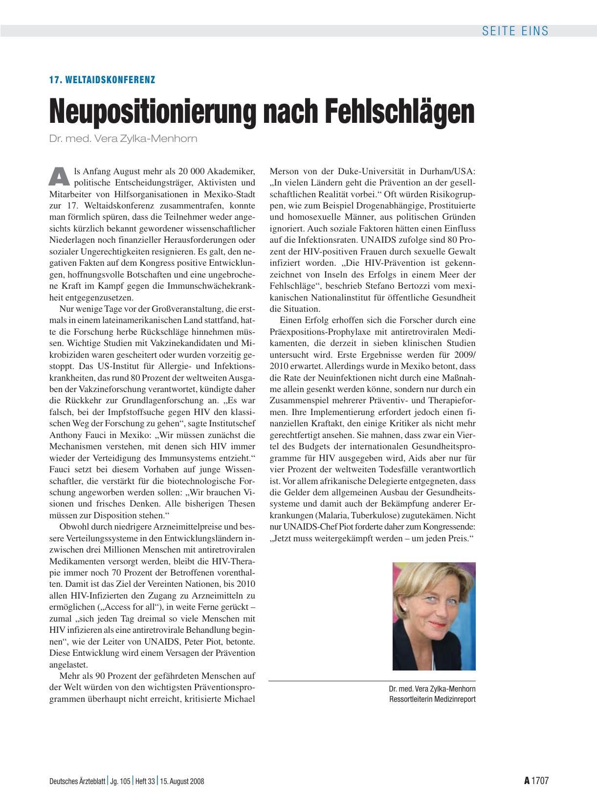 Vorschauseite 1: 17. Weltaidskonferenz: Neupositionierung nach Fehlschlägen