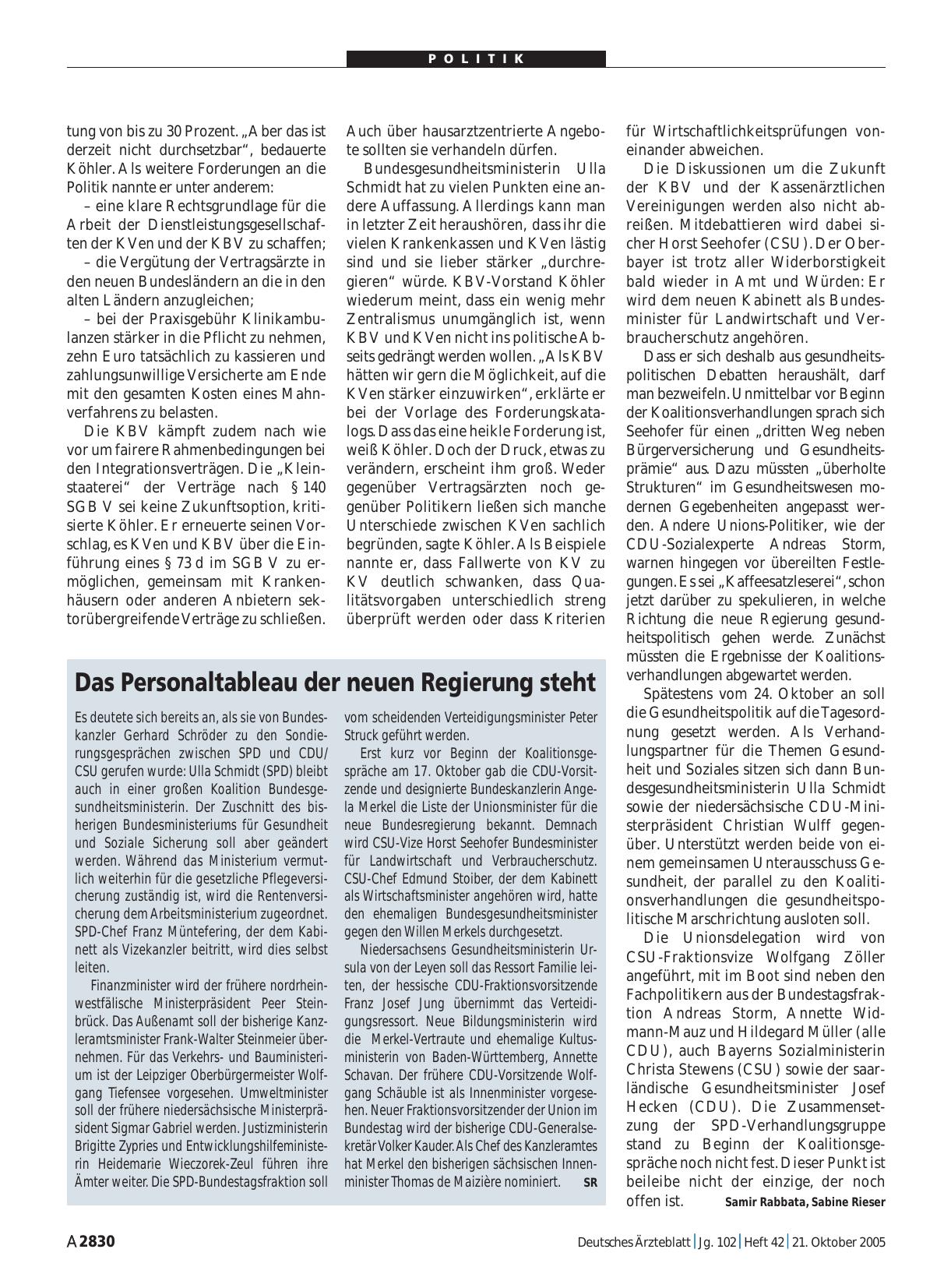 Vorschauseite 1: Das Personaltableau der neuen Regierung steht