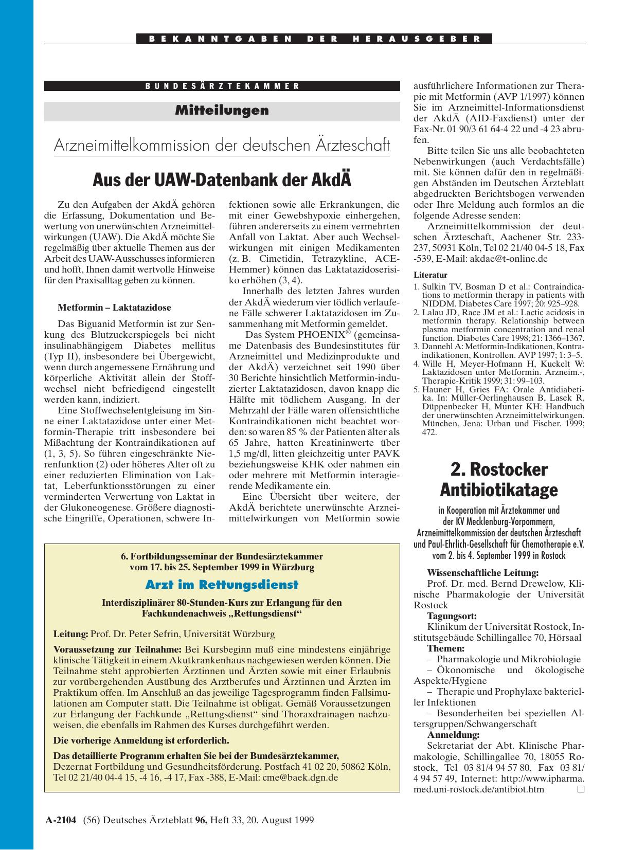 Vorschauseite 1: Arzneimittelkommission der deutschen Ärzteschaft: Aus der UAW-Datenbank der AkdÄ