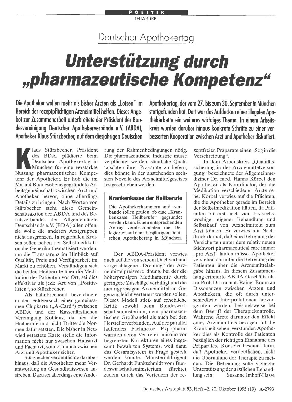 Vorschauseite 1: Deutscher Apothekertag: Unterstützung durch „pharmazeutische Kompetenz“