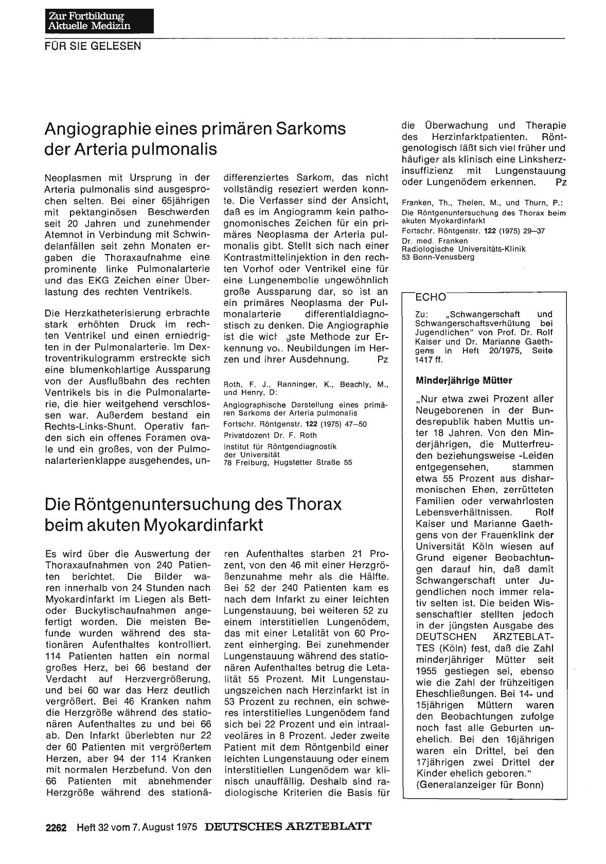 Vorschauseite 1: Die Röntgenuntersuchung des Thorax beim akuten Myokardinfarkt