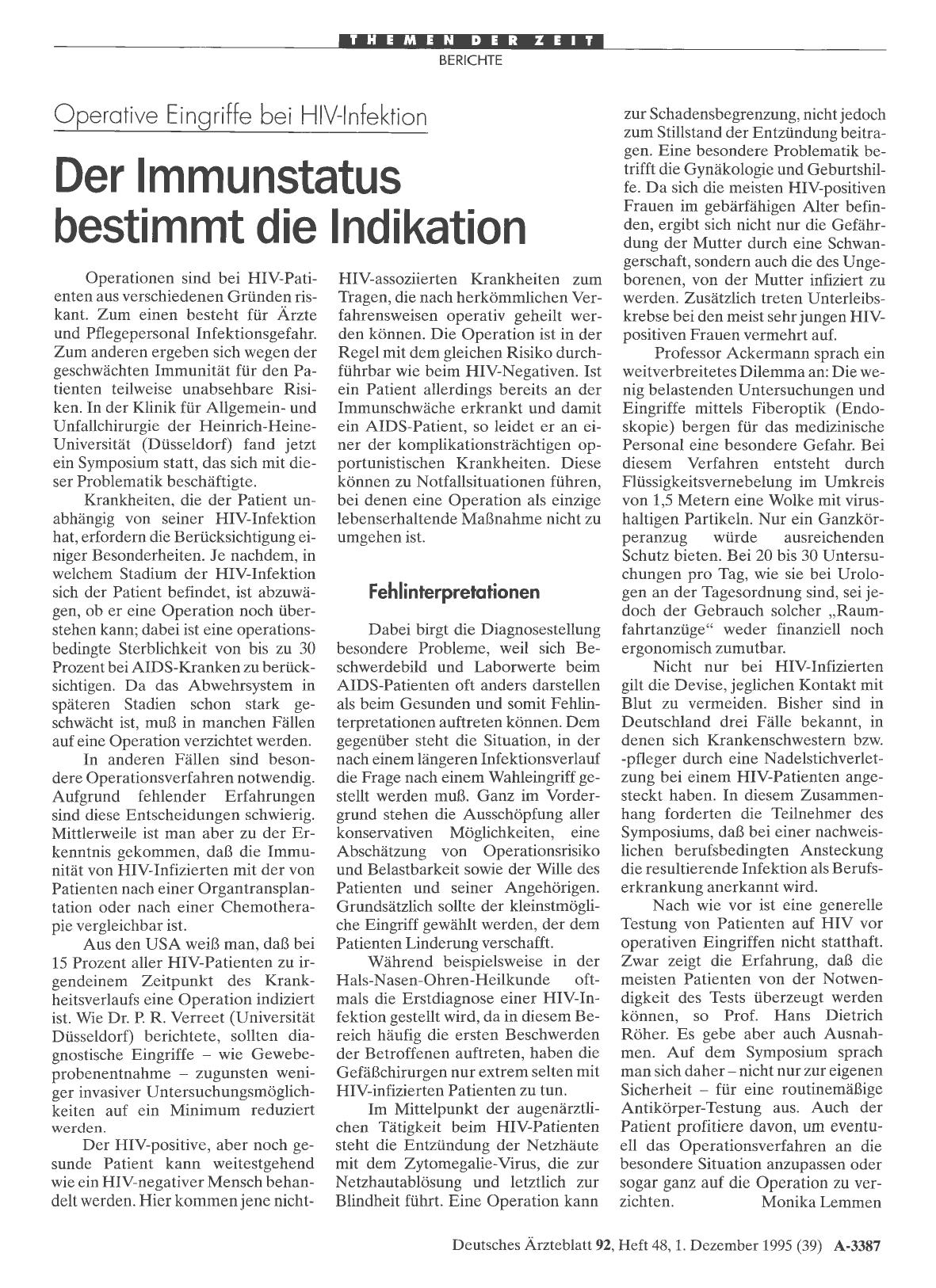 Vorschauseite 1: Operative Eingriffe bei HIV-Infektion: Der Immunstatus bestimmt die Indikation