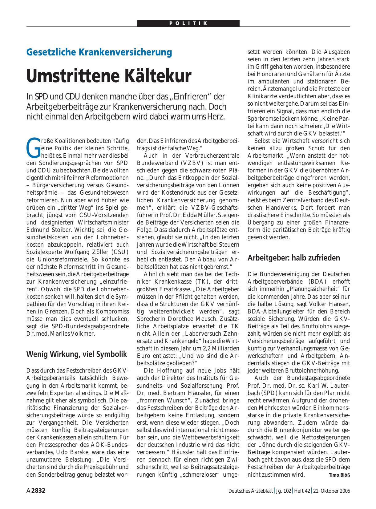 Vorschauseite 1: Gesetzliche Krankenversicherung: Umstrittene Kältekur