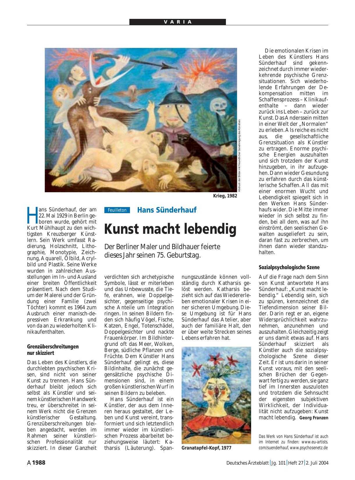 Vorschauseite 1: Hans Sünderhauf: Kunst macht lebendig