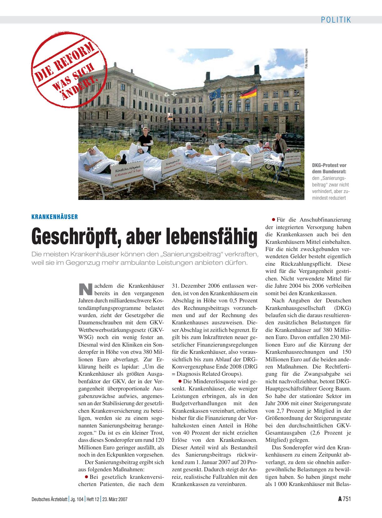 Vorschauseite 1: Krankenhäuser: Geschröpft, aber lebensfähig