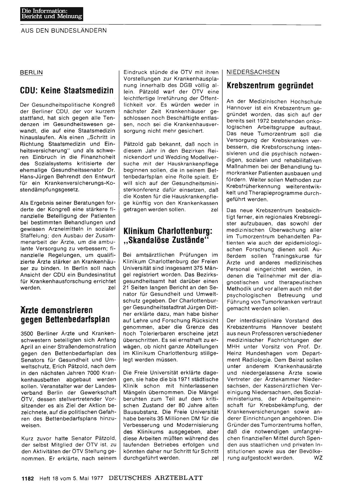 Vorschauseite 1: BERLIN: Ärzte demonstrieren gegen Bettenbedarfsplan