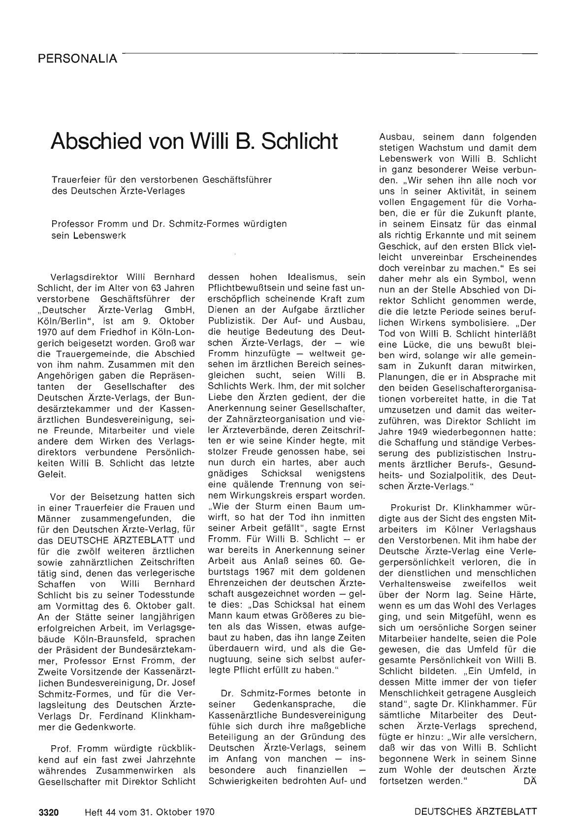 Vorschauseite 1: Abschied von Willi B. Schlicht