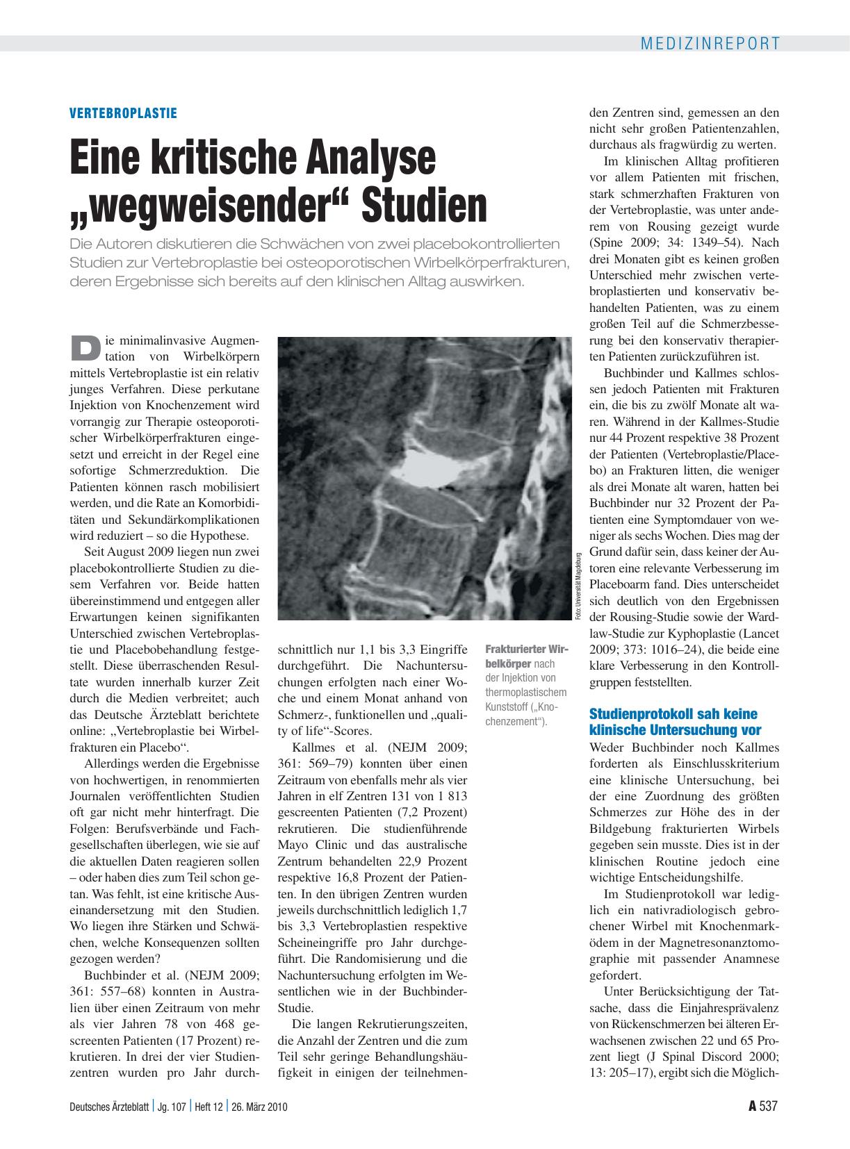 Vorschauseite 1: Vertebroplastie: Eine kritische Analyse „wegweisender“ Studien