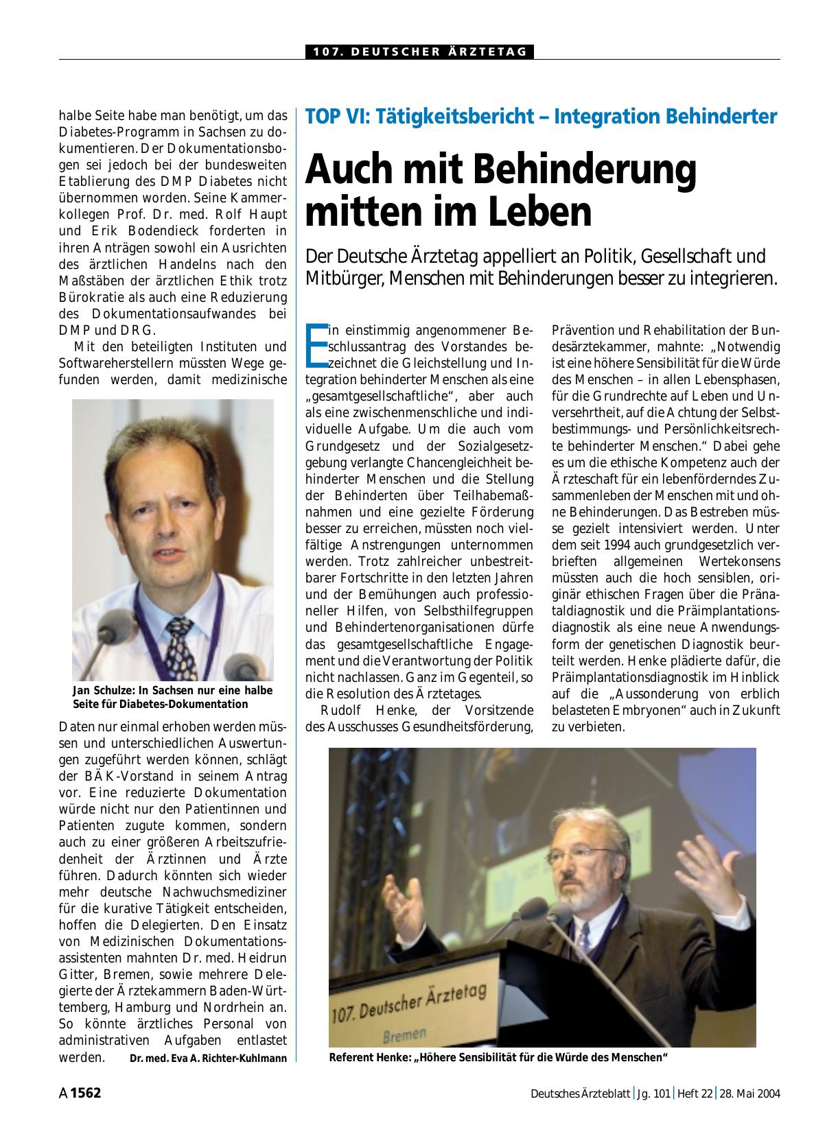 Vorschauseite 1: TOP VI: Tätigkeitsbericht – Integration Behinderter: Auch mit Behinderung mitten im Leben