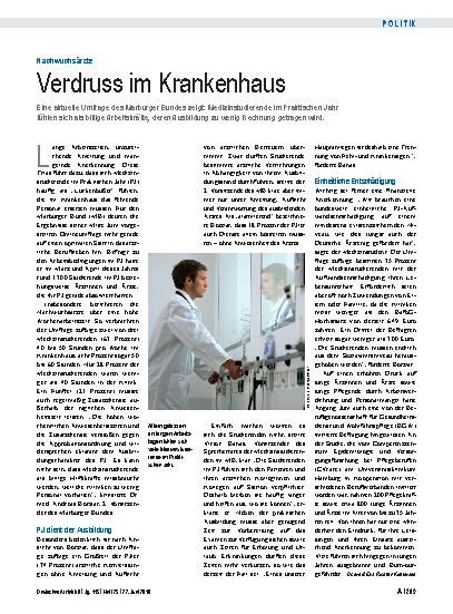 Vorschauseite 1: Nachwuchsärzte: Verdruss im Krankenhaus