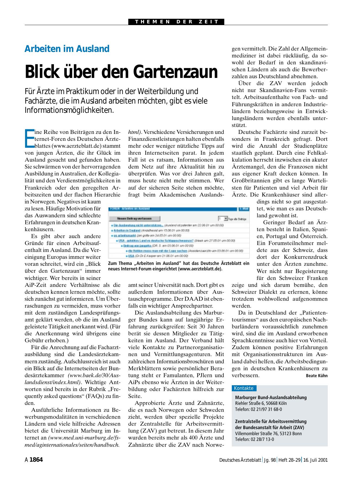 Vorschauseite 1: Arbeiten im Ausland: Blick über den Gartenzaun