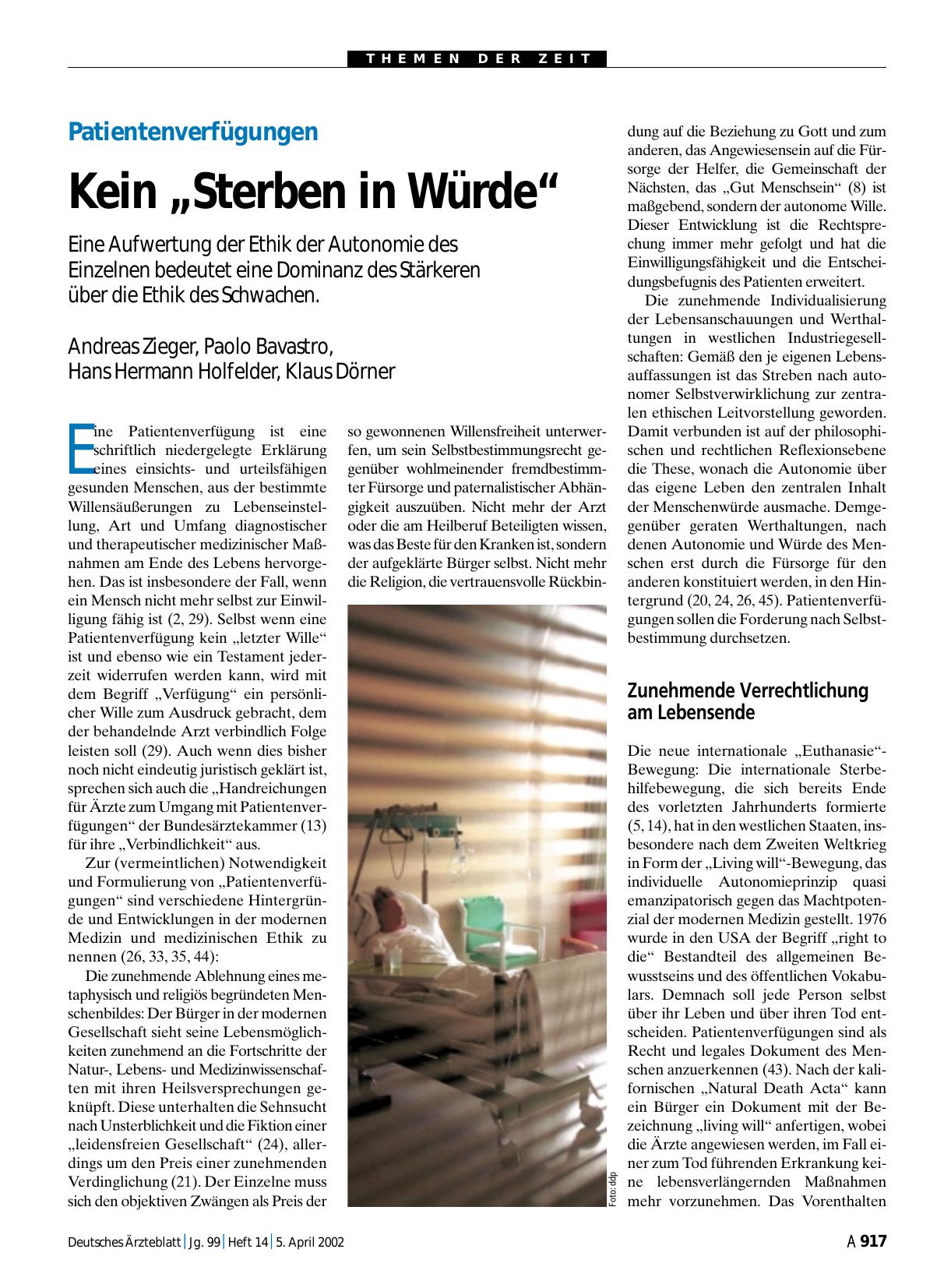 Vorschauseite 1: Patientenverfügungen: Kein „Sterben in Würde“