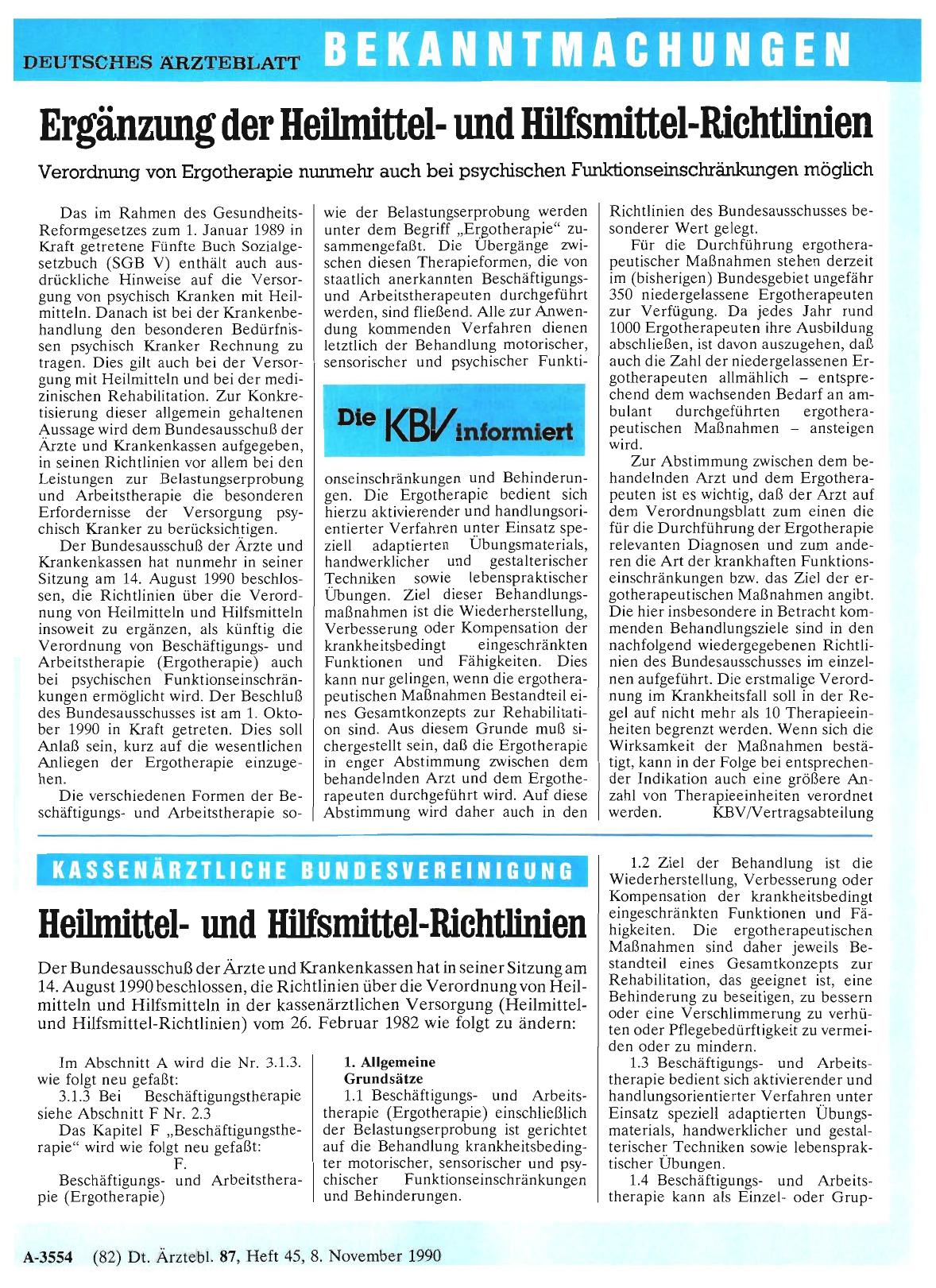 Vorschauseite 1: Ergänzung der Heilmittelund Hilfsmittel-Richtlinien: Verordnung von Ergotherapie nunmehr auch bei psychischen Funktionseinschränkungen möglich