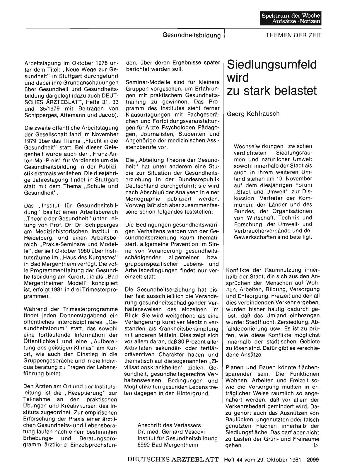 Vorschauseite 1: Siedlungsumfeld wird zu stark belastet